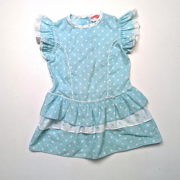 Vintage Cuddle Teen Dress Girls Size 2-3T Blue Polka Dot Drop Waist - Picture 1 of 6